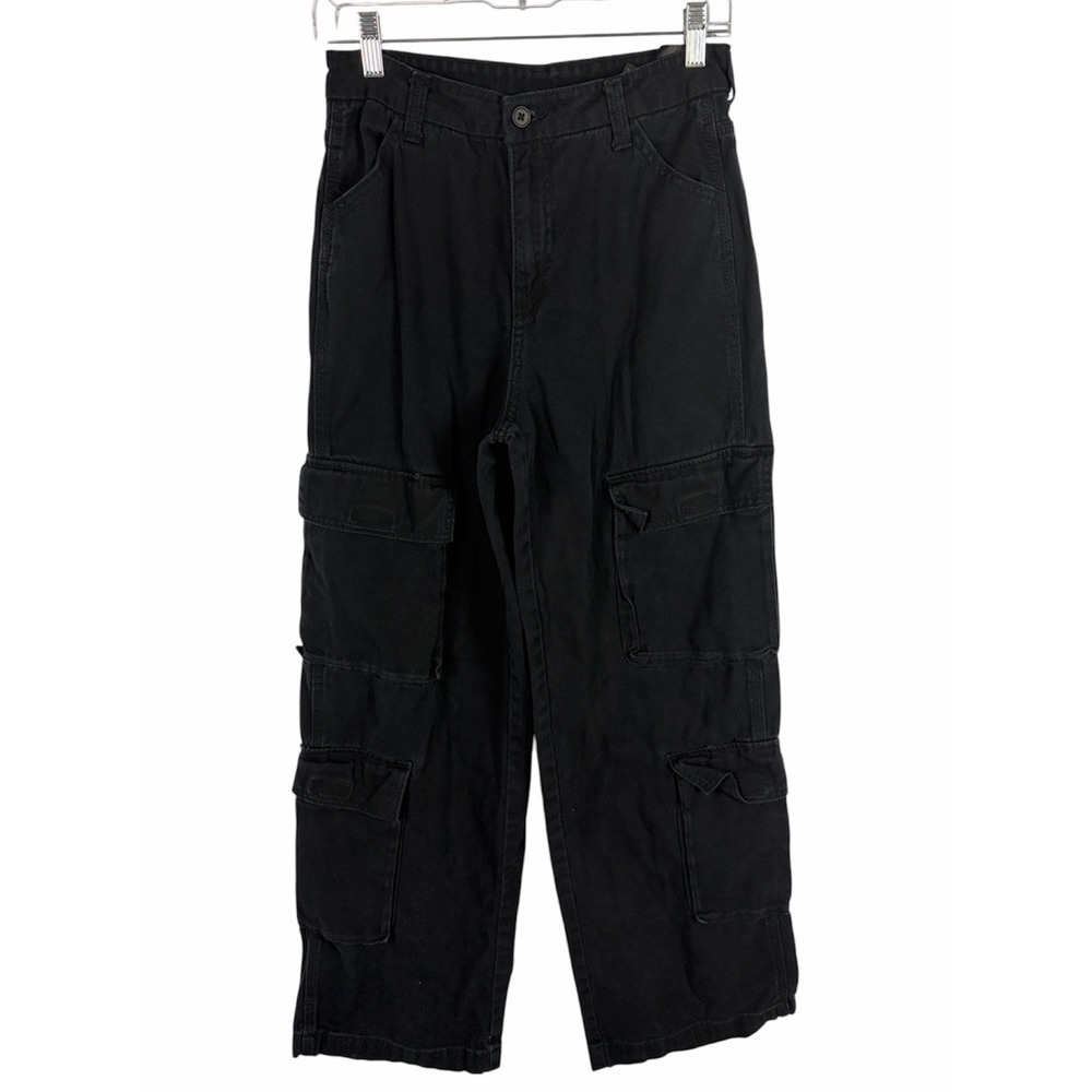 H&M Divided Black Cargo Pants Size 2 High Rise Wide Leg Relaxed Utility Cotton